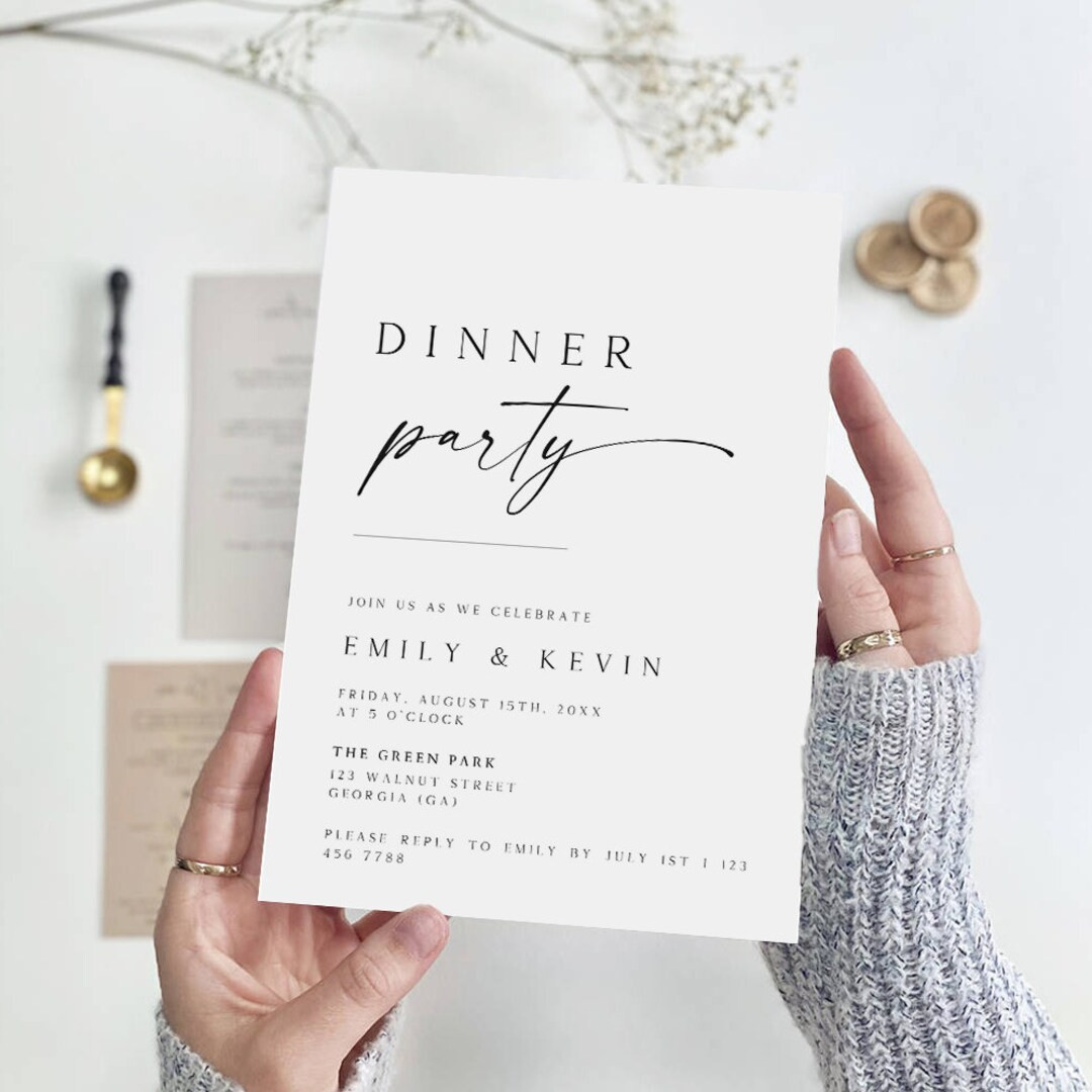 Dinner Party Invitation Template, Minimalist Rehearsal Dinner Invite, Birthday Dinner Invitation,... | Etsy (US)