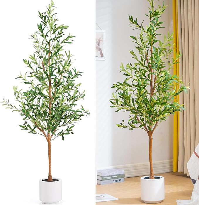 6FT Olive Trees Artificial Indoor, 6 FT Tall (72 Inches) Faux Olive Tree with White Planter, Faux... | Amazon (US)