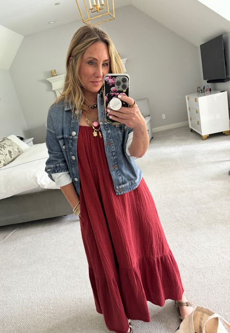 This dress is 5 years old. It’s by one of my favorite, easy summer brands @xirena. I added my new favorite “Jean” jacket - it’s really a sweatshirt with screen print pockets etc, so it’s really cozy. 

#LTKSeasonal #LTKStyleTip #LTKShoeCrush