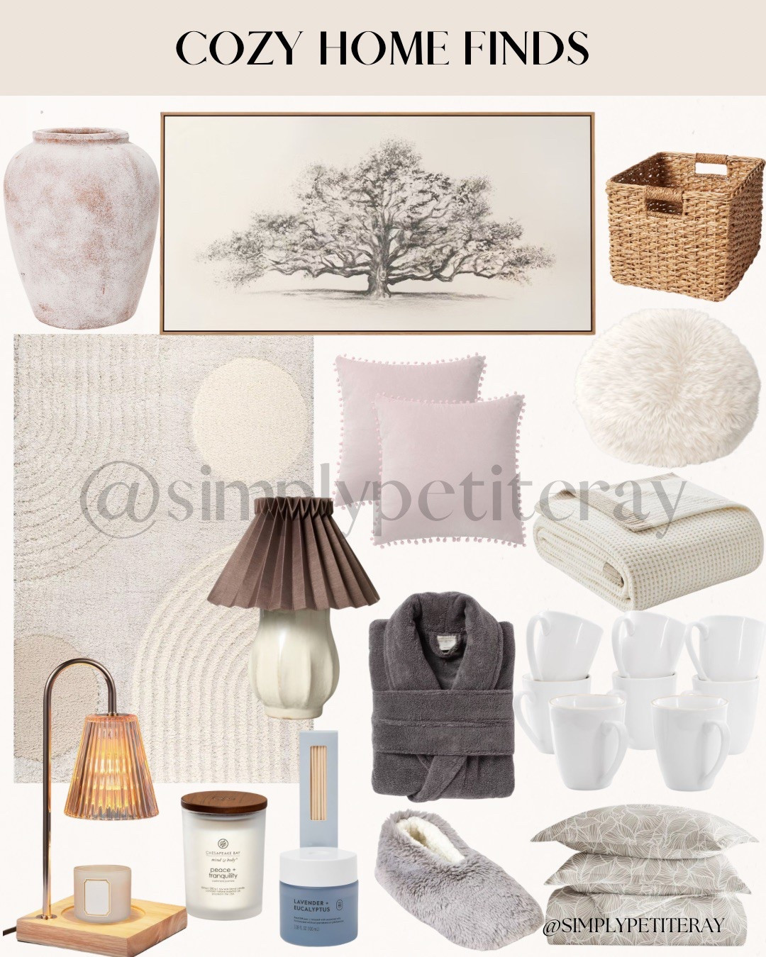☁️ COZY HOME Finds: Warm, Neutral, & Serene!

Transform your space into a peaceful retreat with this collection of soft, neutral home finds perfect for cozying up! 🤍

We are obsessed with the layered texture, starting with the oversized, framed drawing of a rustic tree, creating an artistic focal point. Layer in comfort with the fluffy white round pillow and the soft, white waffle knit throw blanket. Introduce subtle color with the blush pink square pillows and add a warm glow with the fluted amber glass lamp and a flickering wick candle. Keep clutter tucked away with a woven storage basket and end your evening relaxing in the plush, charcoal gray robe!

Shop these must-have pieces to create your serene and cozy home oasis! ✨

#CozyHome
#HomeFinds
#NeutralDecor
#LivingRoomInspo
#BedroomInspo
#ThrowPillows
#ThrowBlanket
#WovenBasket
#WaffleKnit
#CandleLover
#FlutedLamp
#TableLamp
#TreeArt
#WallArt
#PlushRobe
#CozyVibes
#LTKHome
#HomeDecor


#LTKFindsUnder50 #LTKHome #LTKFindsUnder100