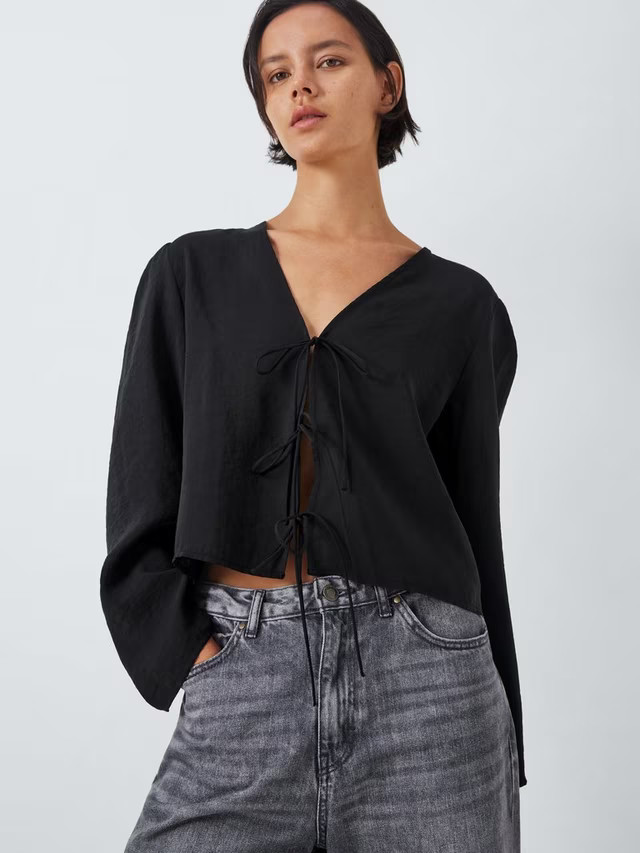 John Lewis ANYDAYTie Front Top, Black | John Lewis (UK)