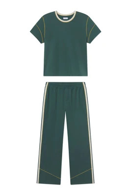 BalanceKnit™ Wave Short-Long Set in Trekking Green - S | Lake Pajamas