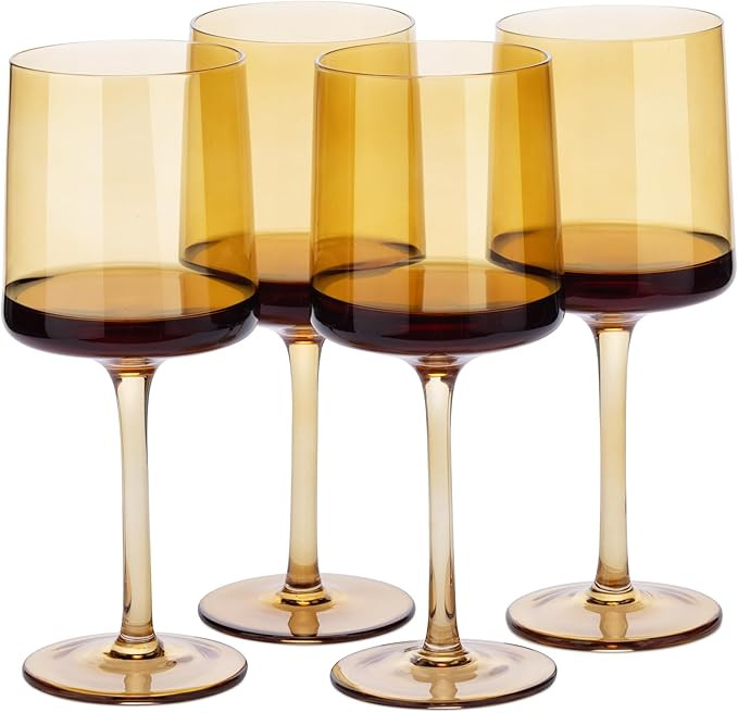 Navaris Amber Tinted Wine Glasses - Set of 4 - Coloured Wine Glasses with Stems - Stylish Design ... | Amazon (US)