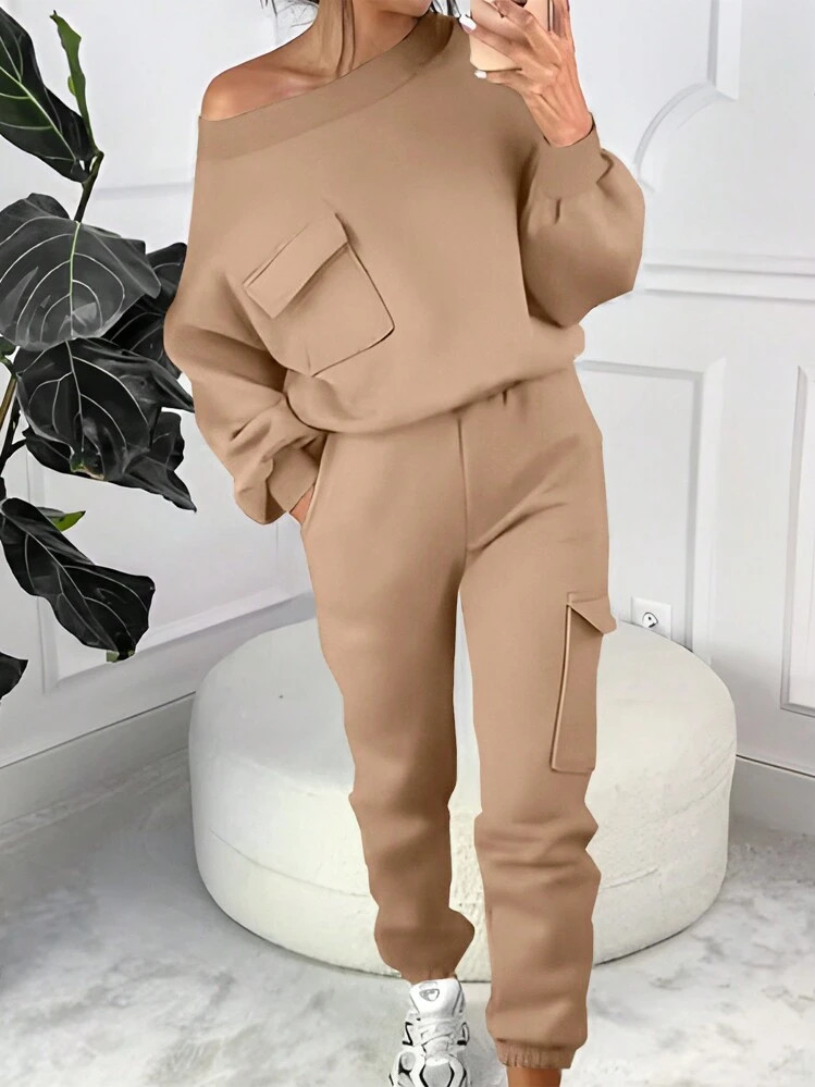 INAWLY 2pcs Women Casual Pocket Sweatpants & Hoodie Set | SHEIN