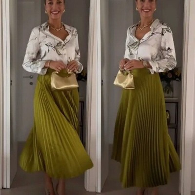 ZARA GLOSSY SATIN HIGH-WAIST MIDI PLEATED SKIRT Pistachio 4786/041 S NWT | eBay US