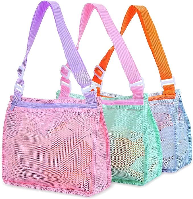 Beach Toy Mesh Bag Kids Shell Collecting Bag Beach Sand Toy Totes for Holding Shells Beach Toys S... | Amazon (US)