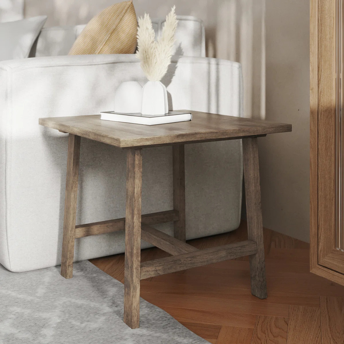 Armalda Solid Wood Farmhouse Trestle Style Accent End Table | Wayfair North America