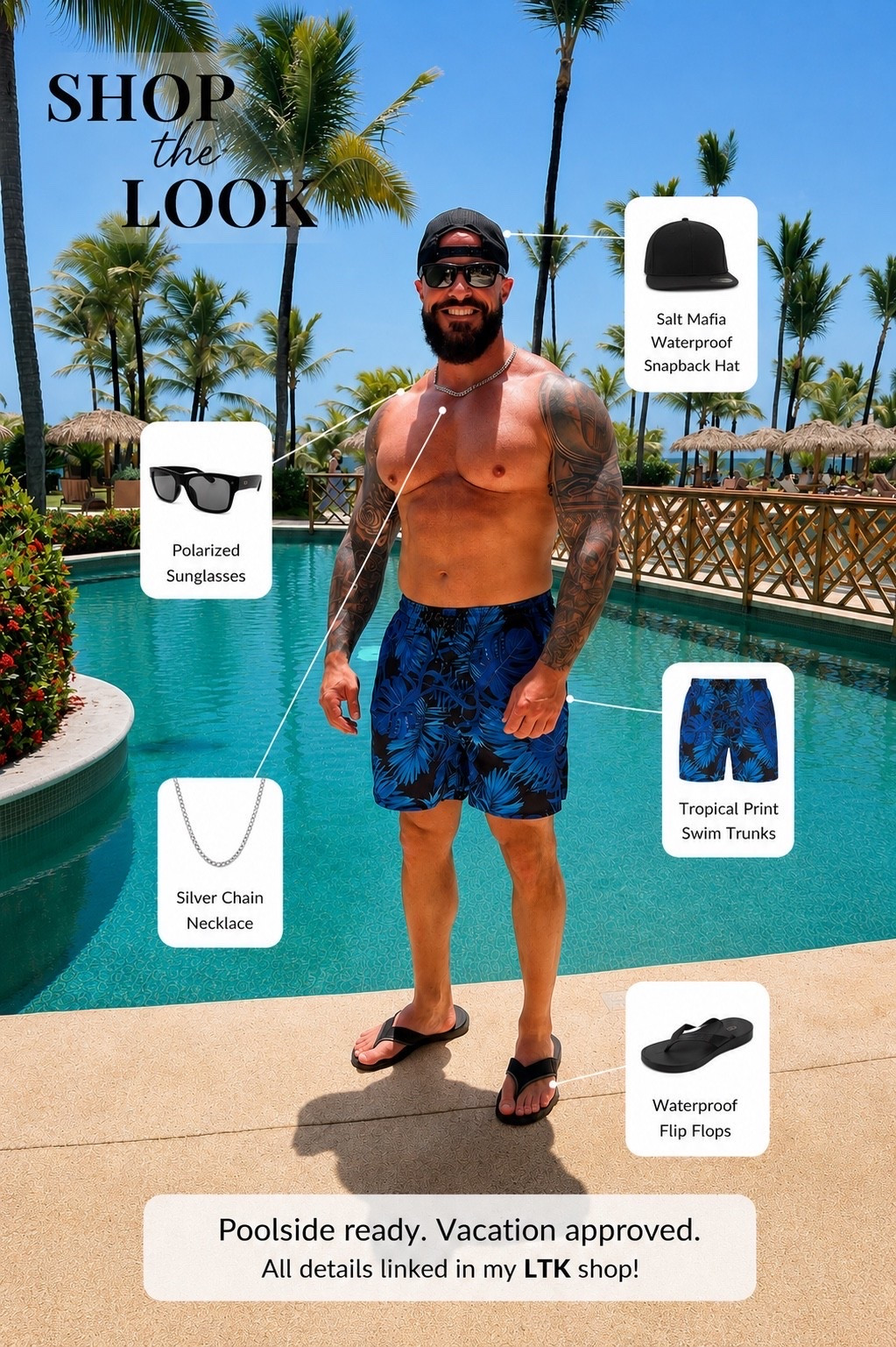 Poolside Picks: Vacation Edition 🌴☀️

Guys deserve vacation style too.😎. This poolside look checks every box—lightweight tropical swim trunks, a waterproof snapback, polarized sunglasses, and comfortable flip-flops that are made for long days by the pool and beach.

Sal’s favorite pool hat is by Salt Mafia - they run out of stock quick so I found a great back up!

Whether you’re headed to Punta Cana, Mexico, or your next summer getaway, these are the kind of essentials you’ll reach for every day of the trip.

Sharing one of my husband’s favorite vacation looks because it’s practical, comfortable, and effortlessly put together. Did I mention these shorts are Silky smooth??

Everything linked so you can recreate the look for your next escape! 🌊✈️#MensStyle #VacationStyle #BeachStyle #ResortWear

#LTKMens #LTKTravel #LTKMidsize