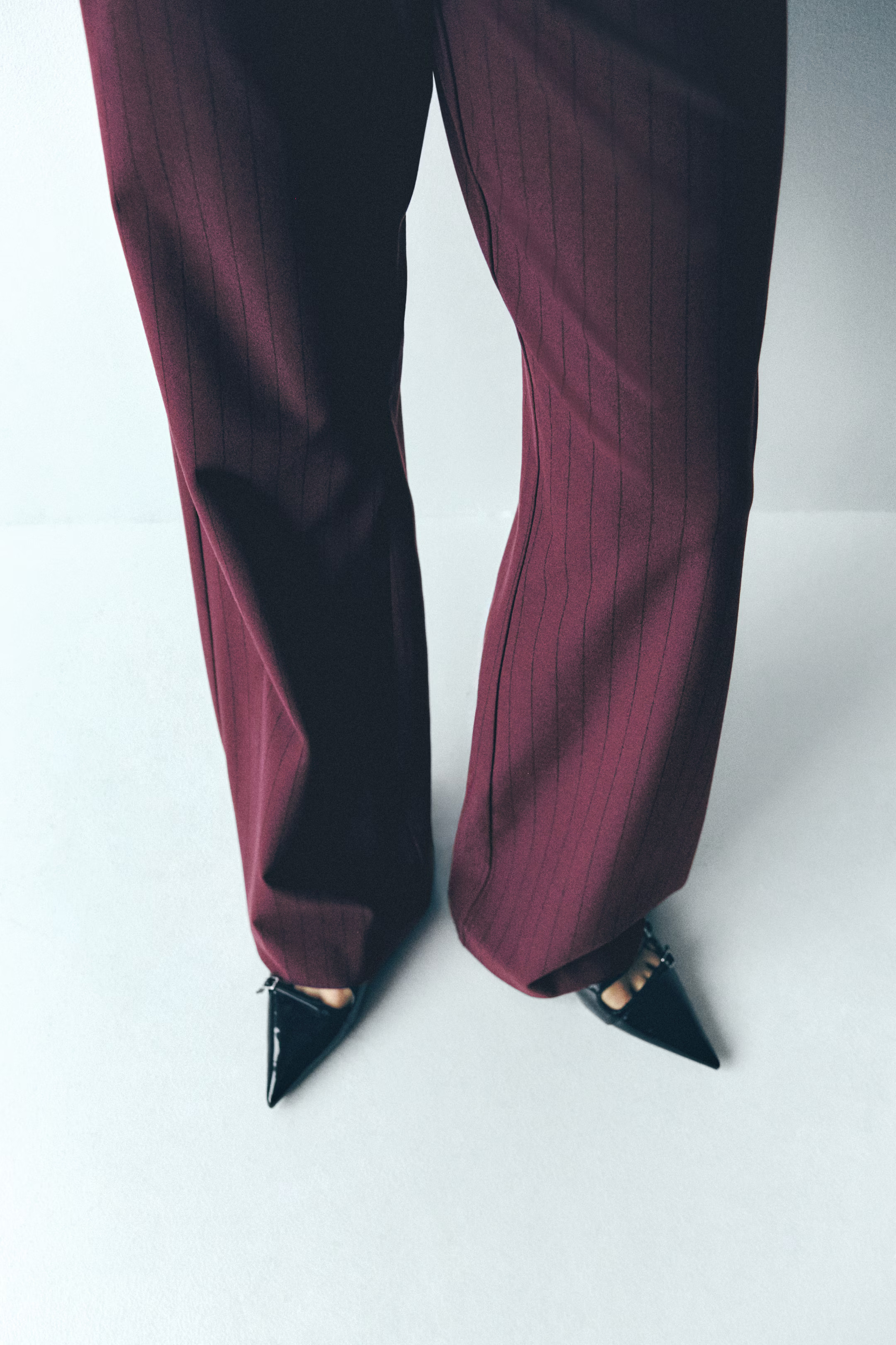Wide-Leg Pants - Burgundy/pinstriped - Ladies | H&M US | H&M (US + CA)