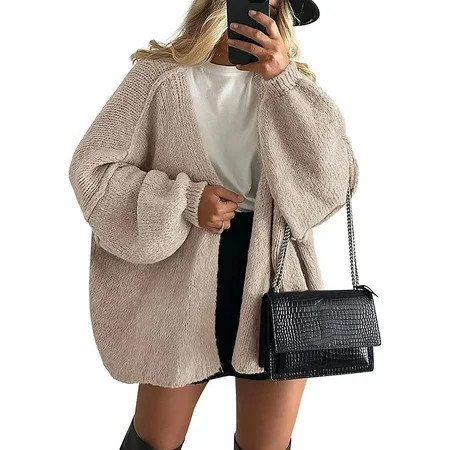 PRETTYGARDEN Womens Oversized Cardigan Sweaters Fall Long Lantern Sleeve Knit Open Front Lightweight Sweater | Walmart (US)