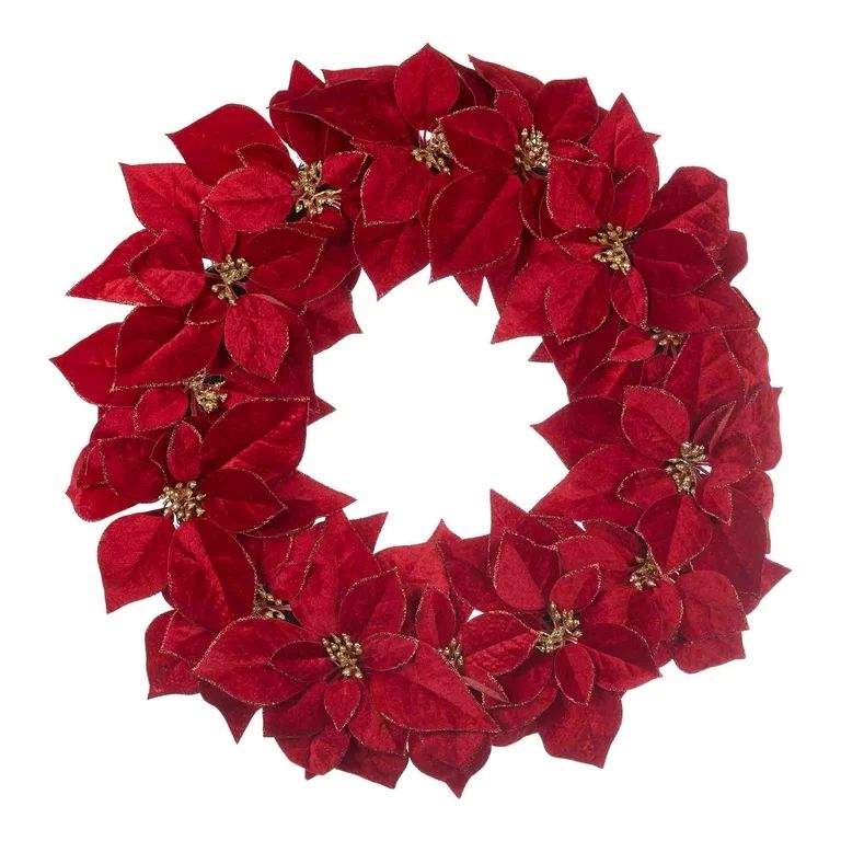 Holiday Time Christmas Red Poinsettia Wreath, 28 inch | Walmart (US)