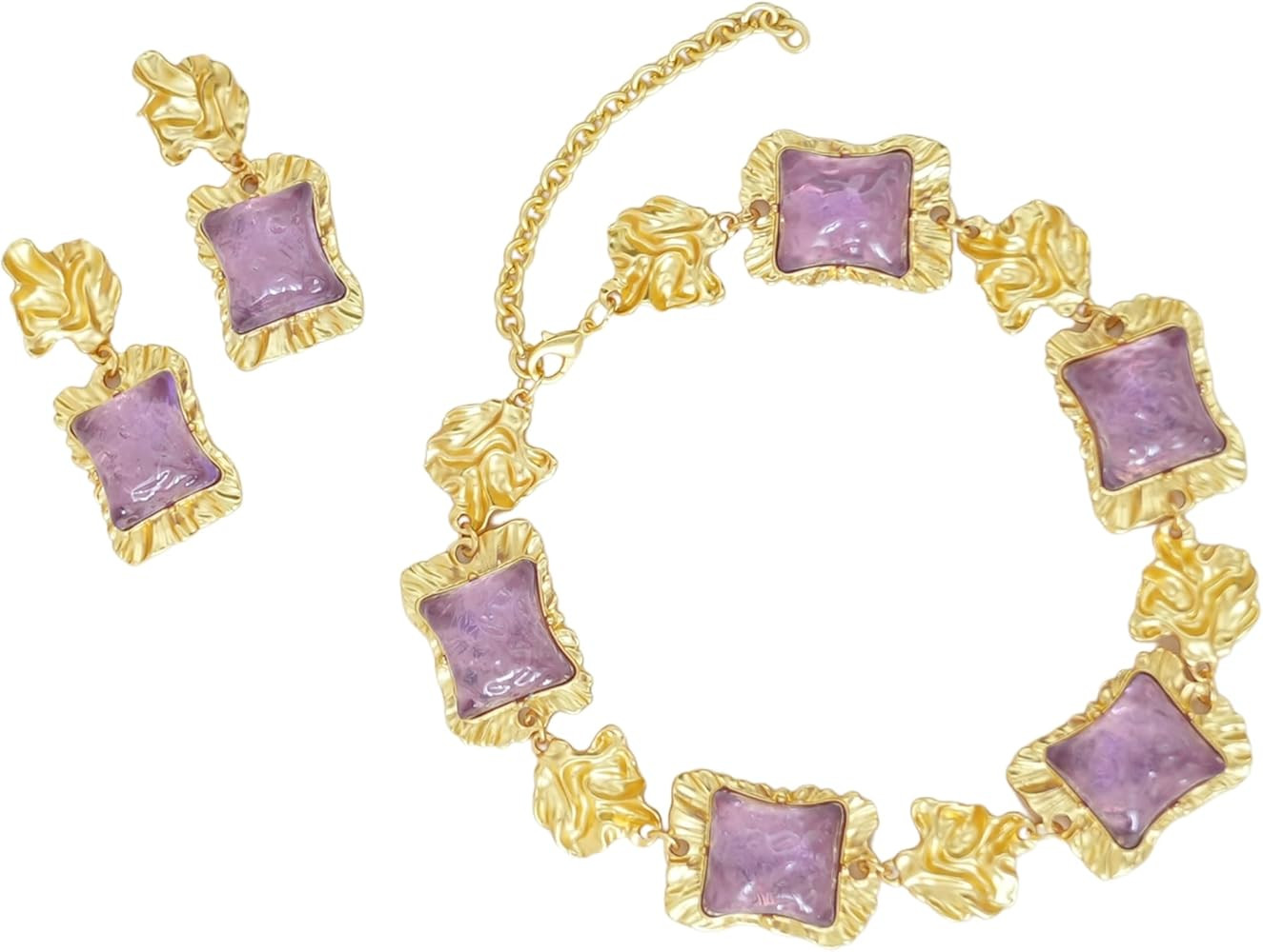 Purple Gold Statement Earring & Necklace, Gold, Mixed | Amazon (US)