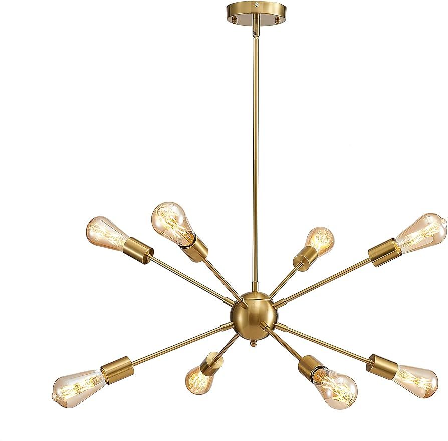 OUREDEEY Sputnik Chandelier,Mid-Century Modern Ceiling Light Fixture,Farmhouse 8-Light Gold Chand... | Amazon (US)
