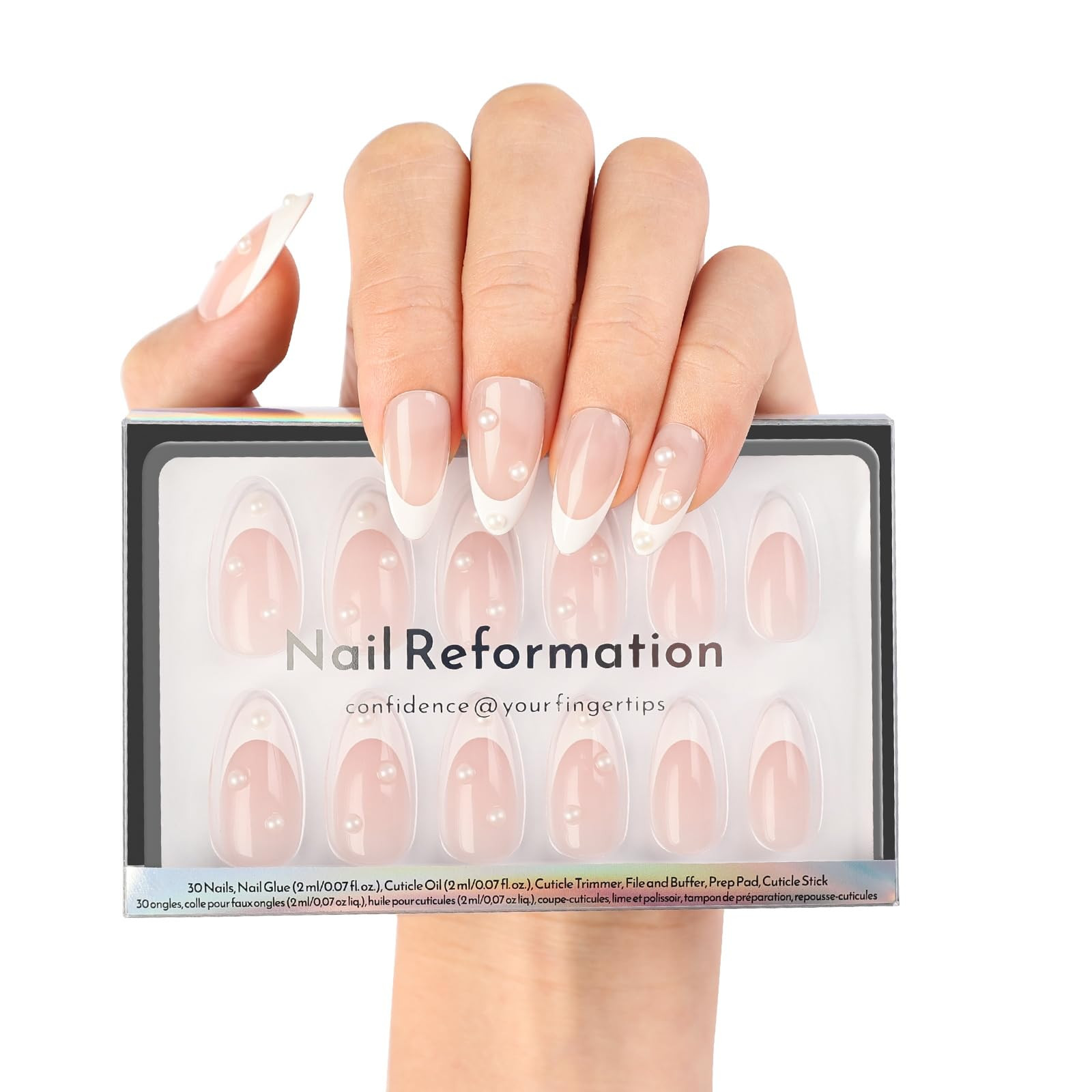 Nail Reformation Press On Nails, Sugar-Coated | Pink Medium Almond Fake Nails in French Tip with ... | Amazon (US)