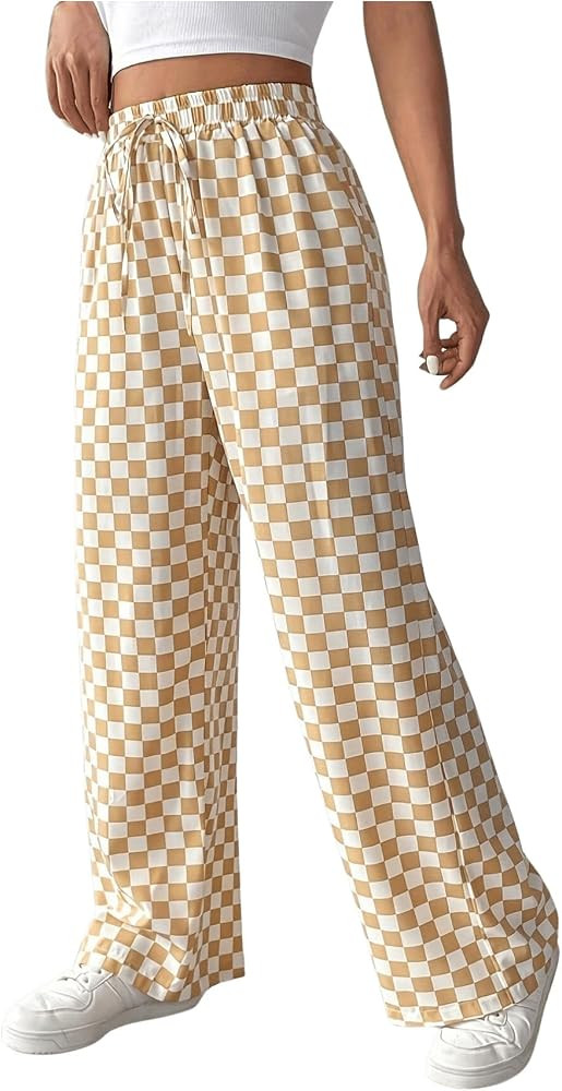 Floerns Women's Causal Drawstring High Waist Baggy Straight Wide Leg Sweatpants with Pockets | Amazon (US)