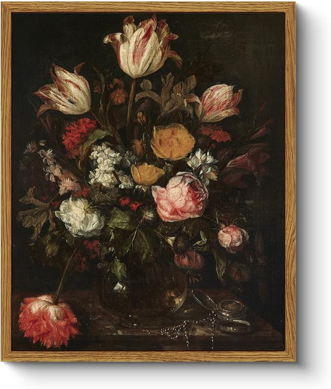 ARPEOTCY Vintage Framed Floral Wall Art Decor, Bathroom Dark Flower Bouquet Retro Wall Decor, Can... | Amazon (US)