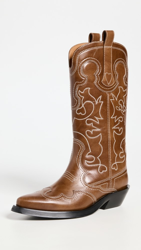 GANNI Mid Shaft Embroidered Western Boots | Shopbop | Shopbop