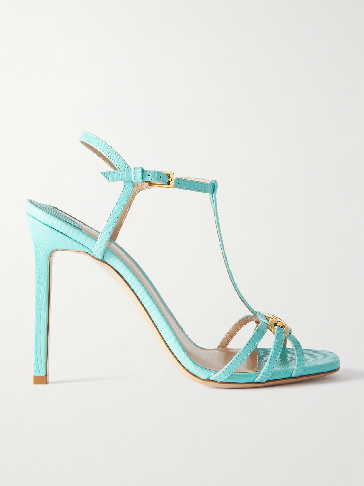 TOM FORD - Whitney Embellished Lizard-effect Leather Sandals - Turquoise | NET-A-PORTER (UK & EU)
