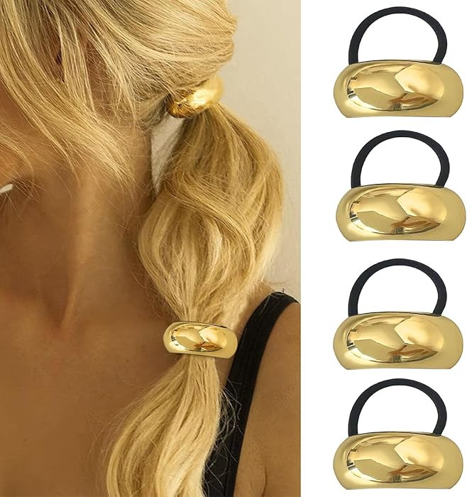 Papasgix Metal Geometric Hair Ties - Gold Cuff Wrap for Thick Hair - Ponytail Elastic Accessories... | Amazon (US)