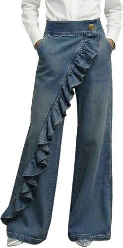 Asymmetrical Ruffle jeans for women Wide Leg High Waist Button Denim Pants | Summer Fall Design S... | Amazon (US)