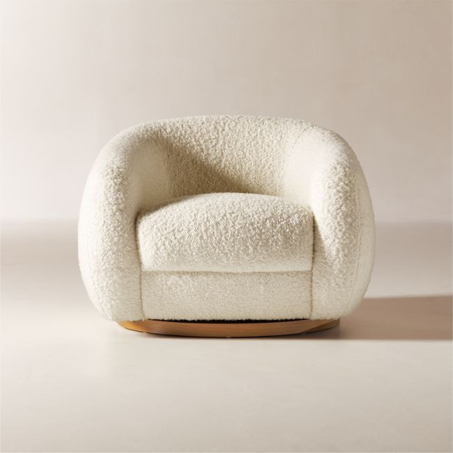 Laszlo Warm White Boucle Swivel Chair | CB2