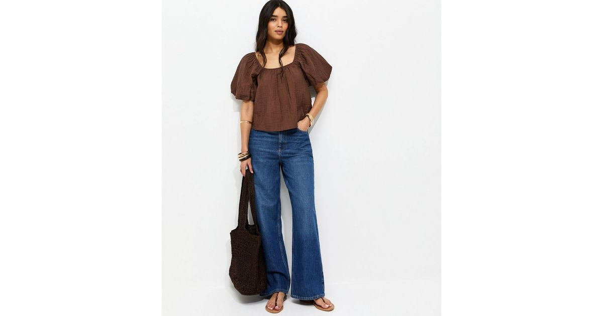 Dark Brown Square Neck Puff Sleeve Blouse | New Look | New Look (UK)