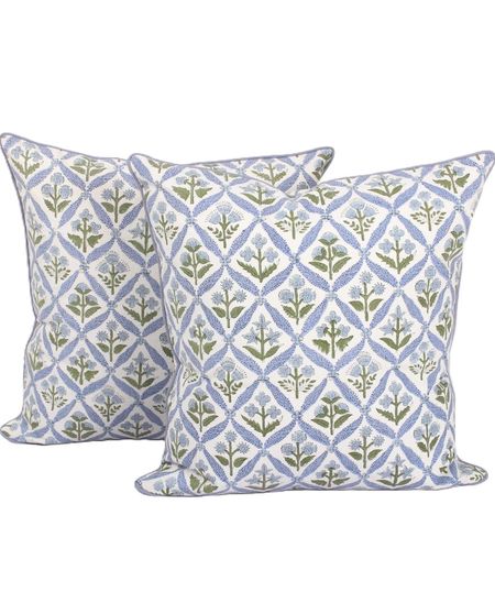 Block print throw pillows, blue & green throw pillows, grandmillennial pillows, grandmillennial home decor, floral pillows 

#LTKfindsunder100 #LTKfindsunder50 #LTKhome