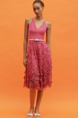 Dress The Population Darleen V-Neck Appliqué Midi Dress | Anthropologie (US)