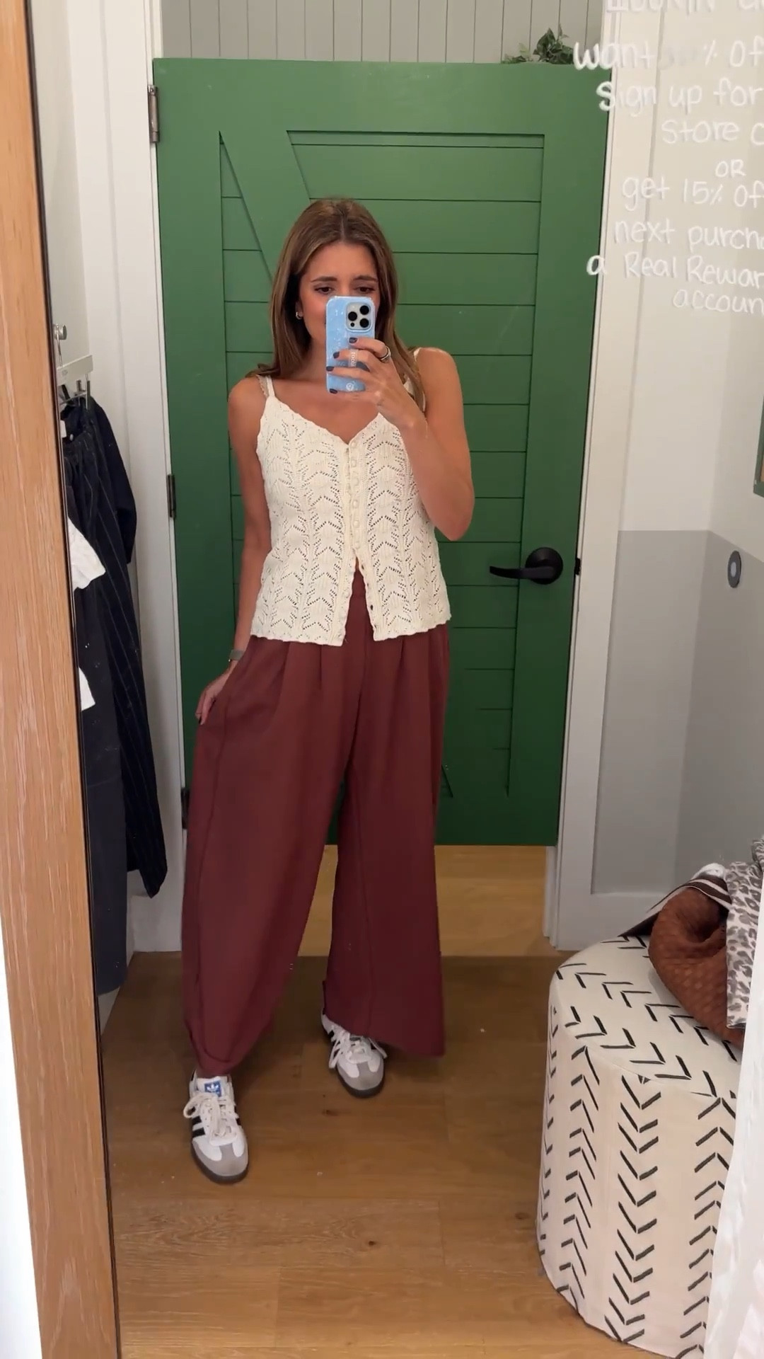 25% - 35% off Aerie now! @aerie new arrivals bringing the cool mom outfit vibes.

Such a cute crochet tank, perfect for early fall especially with these wide leg sweatpants!!

Wearing a size small in the tee and pants. 

#LTKFindsUnder50 #LTKSaleAlert #LTKOver40