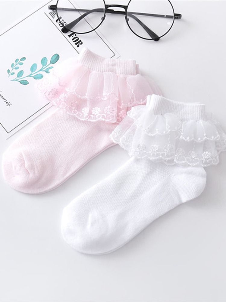 2pairs Toddler Girls Lace Trim Socks | SHEIN