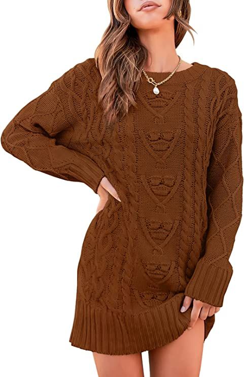 ANRABESS Women’s Long Sleeve Crewneck Casual Loose Baggy Oversized Ribbed Hem Chunky Cable Knit... | Amazon (US)