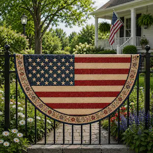 American Flag Semicircle Fence Flag, Vintage Patriotic Stars and Stripes Banner, Floral Americana... | Etsy (Global)