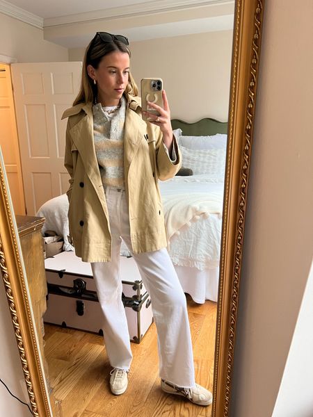 Spring rainy day outfit / cropped trench / wide leg tailored white denim / summer sweaters 

#LTKTravel #LTKFindsUnder100