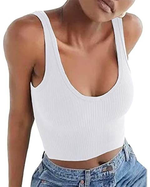 SanxiawaBa Women’s Sexy Sleeveless Crop Tops Double Layer Scoop Neck Cropped Tank Top | Amazon (US)