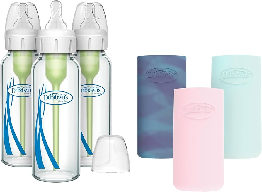 Dr. Brown's Natural Flow Anti-Colic Options+ Narrow Glass Baby Bottle, 8 oz/250 mL, with Silicone... | Amazon (US)