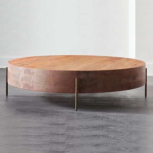 Retro Round Coffee Table With Solid Wood Tabletop Metal Legs | Wayfair North America