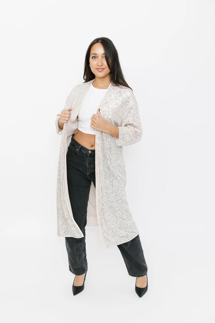 Liv Sequin Duster in Silver Sparkle | SMASH+TESS CA