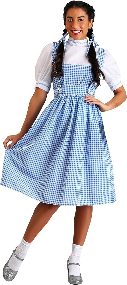 Adult Dorothy Costume Women's Long Blue Gingham Dress Large | Amazon (US)
