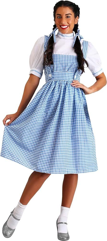 Adult Dorothy Costume Women's Long Blue Gingham Dress | Amazon (US)