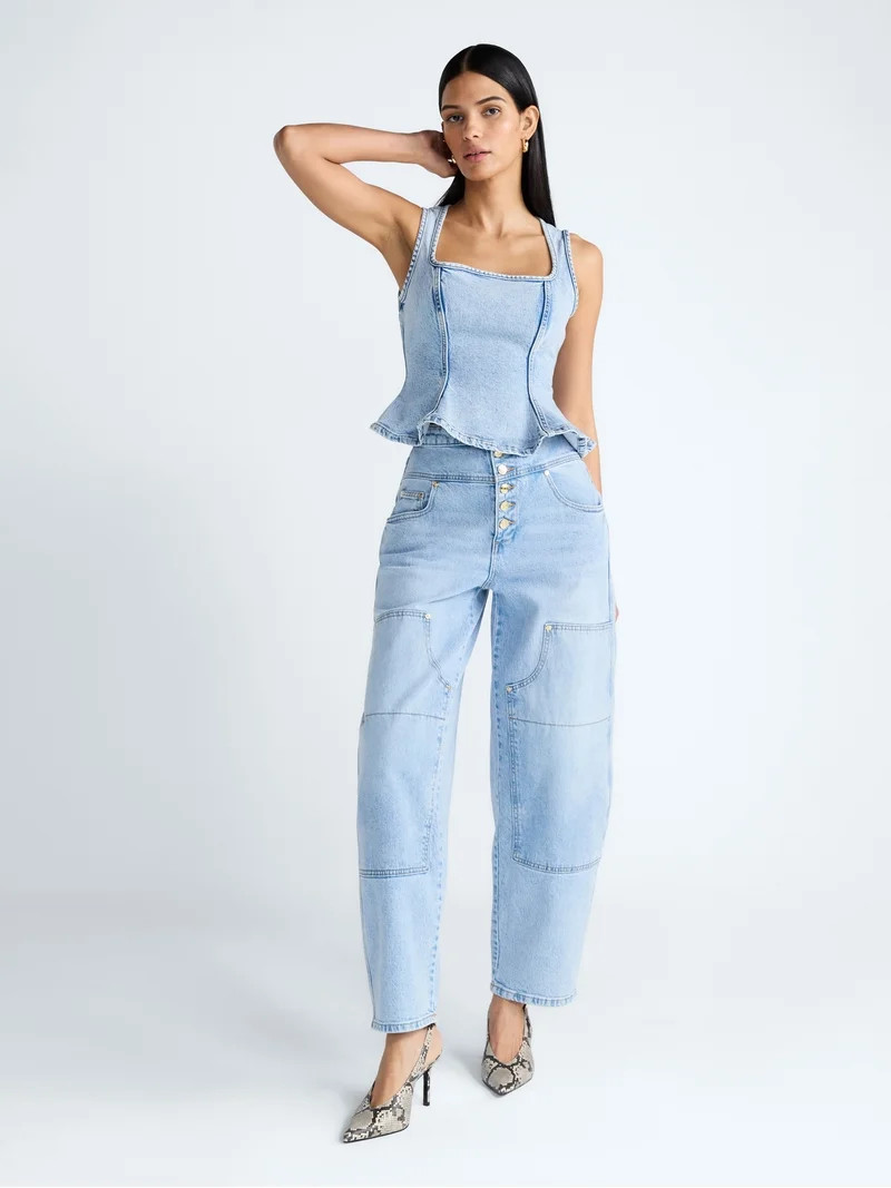 Devil Wears Prada Scoop Collection Women’s Peplum Hem Denim Top, Sizes 0-22W | Walmart (US)