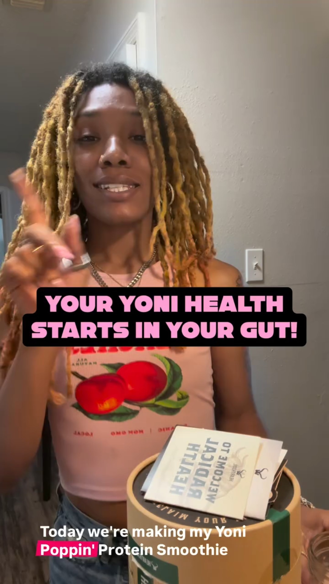 Yoni Poppin’ Protein Smoothie 💕

Because gut health = yoni health.

Recipe:
• 2 scoops unflavored whey protein from @heartandsoilsupplements 
• 1 ripe banana
• 1 cup frozen strawberries
• 1 cup frozen blueberries
• 1 tbsp flaxseed
• 1 cup coconut milk
• Honey optional

Blend until smooth + creamy ✨

Now here’s why this smoothie supports your yoni:

💪🏽 Whey Protein 
Supports tissue repair and hormone production. Vaginal tissue regenerates constantly, so adequate protein matters.

🍌 Banana
Rich in potassium + B6, which support hormone balance and help reduce bloating.

🍓🫐 Strawberries + Blueberries
Loaded with antioxidants like vitamin C to support healthy tissue and protect against oxidative stress.

🌾 Flaxseed
High in fiber and lignans, which support estrogen balance and help your body properly eliminate excess hormones through digestion.

🥥 Coconut Milk
Healthy fats help support hormone production and nutrient absorption.

🍯 Honey (optional)
Natural sweetness with antimicrobial properties.

Your gut microbiome and vaginal microbiome are connected. When digestion is supported and hormones are balanced, your yoni benefits too.

Functional wellness can taste good too 🌿✨

Save this recipe + share with a friend who loves a good smoothie. Not medical advice, just nourishment! 💘

#yonihealth #guthealthtips #wheyprotein #holisticwellnesscoach #smoothierecipe