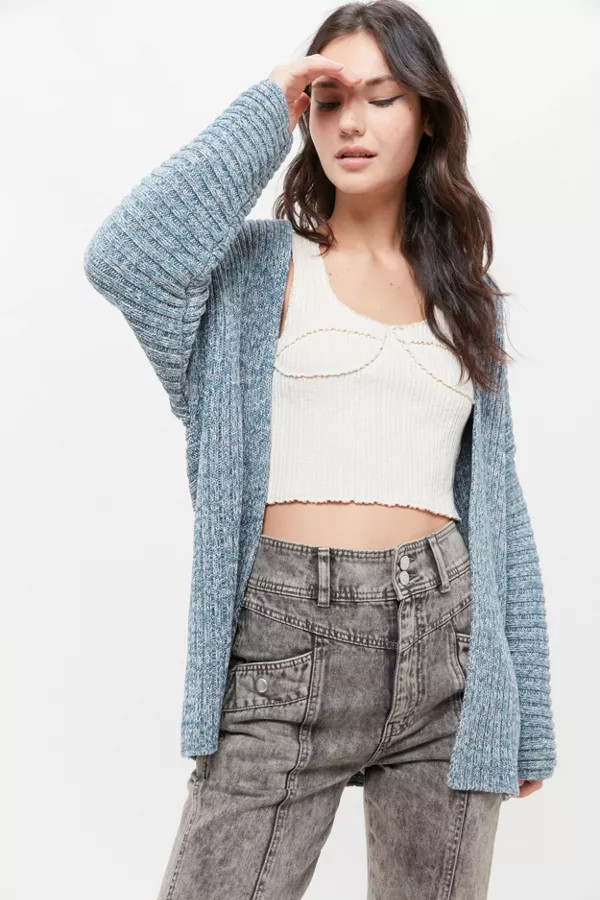 UO Leo Ribbed Open-Front Cardigan | Urban Outfitters (US and RoW)