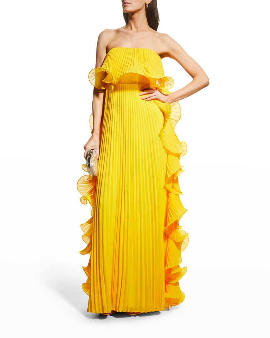 Badgley Mischka Collection Pleated Cascading Ruffle Gown | Neiman Marcus