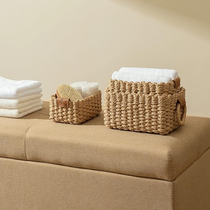 LA JOLIE MUSE Small Wicker Baskets for Organizing, Recycled Paper Rope Storage Basket Container B... | Amazon (US)