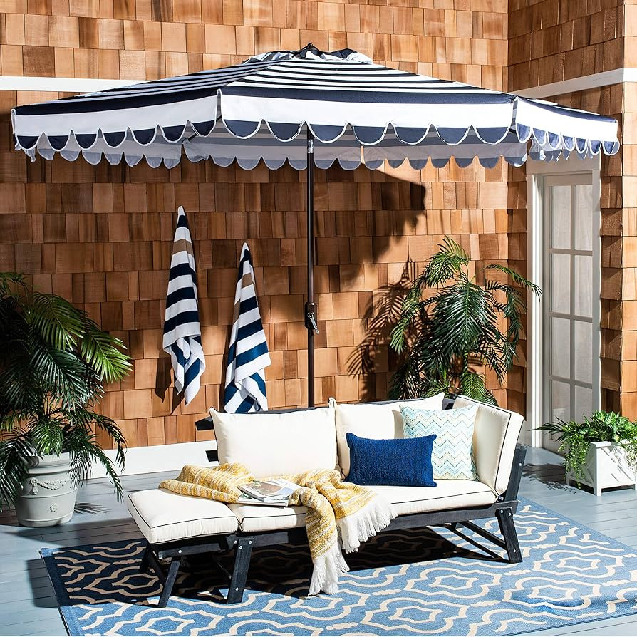 Safavieh PAT8111C Outdoor Vienna Navy and White 11-Foot Round Crank UV Protected Umbrella | Amazon (US)