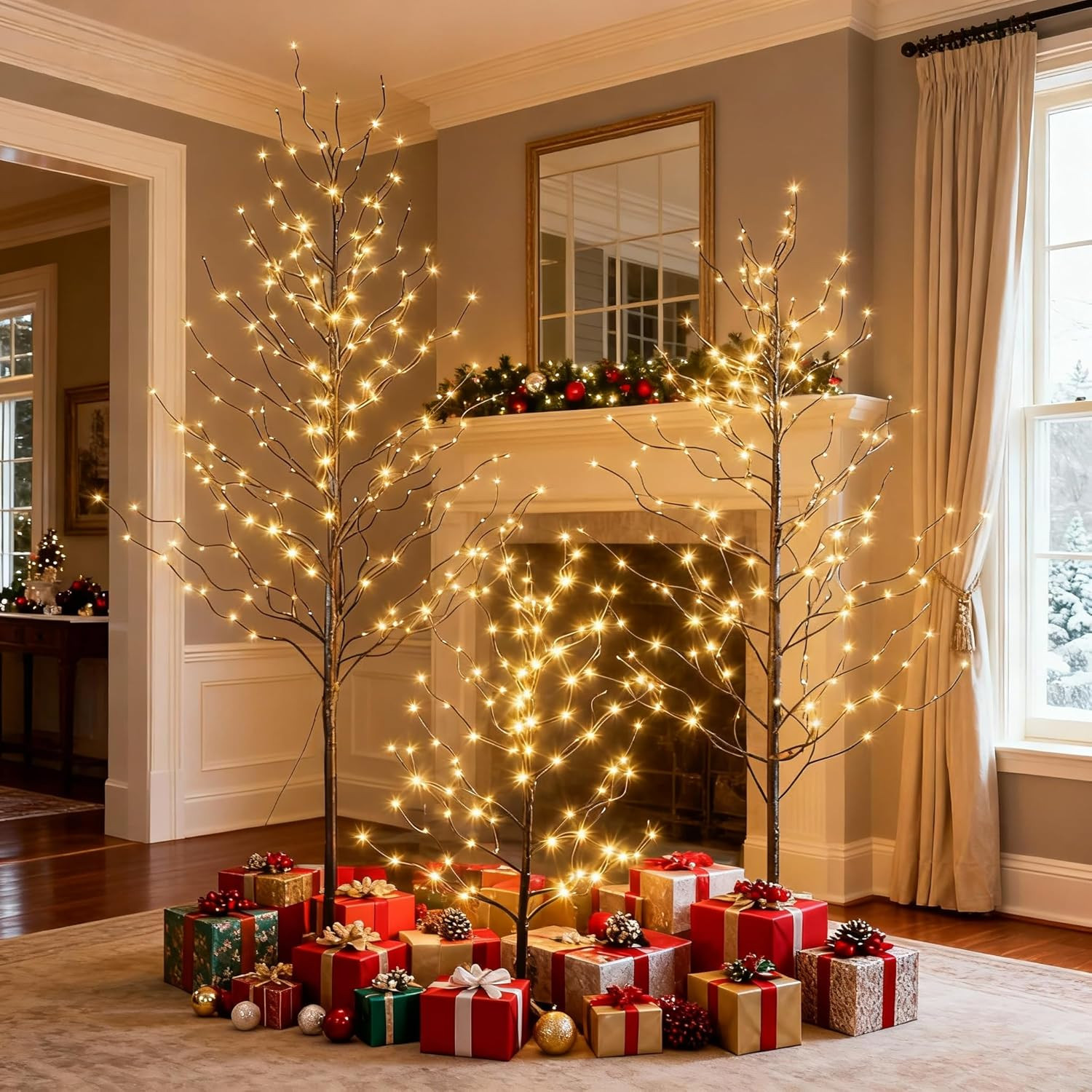 Lightshare Set of 3 Star Light Trees Christmas Decorations, Including 3 feet, 5 feet, and 6 feet, Warm White Christmas Tree, Brown Branch | Amazon (US)