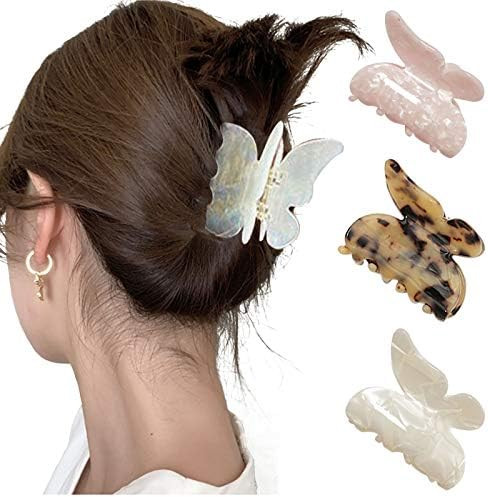 Amazon.com : 3PCS Acrylic Hair Claw Butterfly Tortoise Shell Hair Clip Celluloid French Design Le... | Amazon (US)