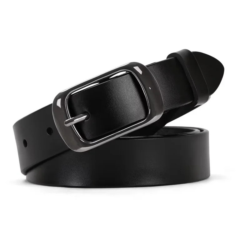 WHIPPY Women Leather Belt with Pin Buckle, Black Waist Belt for Jeans Pants | Walmart (US)