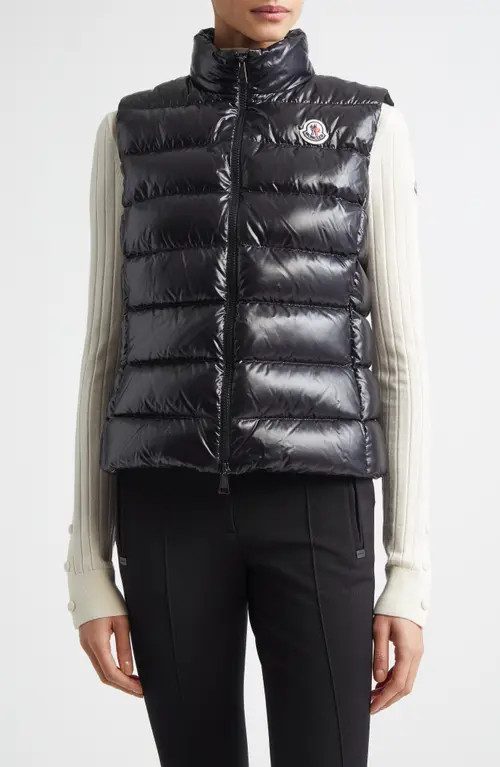 Moncler Ghany Nylon Laqué Down Puffer Vest in Black at Nordstrom, Size 00 | Nordstrom