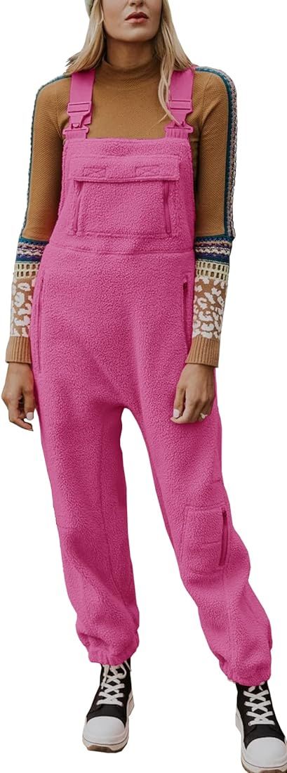 Ebifin Women's Fleece Warm Overalls Winter Loose Casual Jumpsuits with Pockets | Amazon (US)
